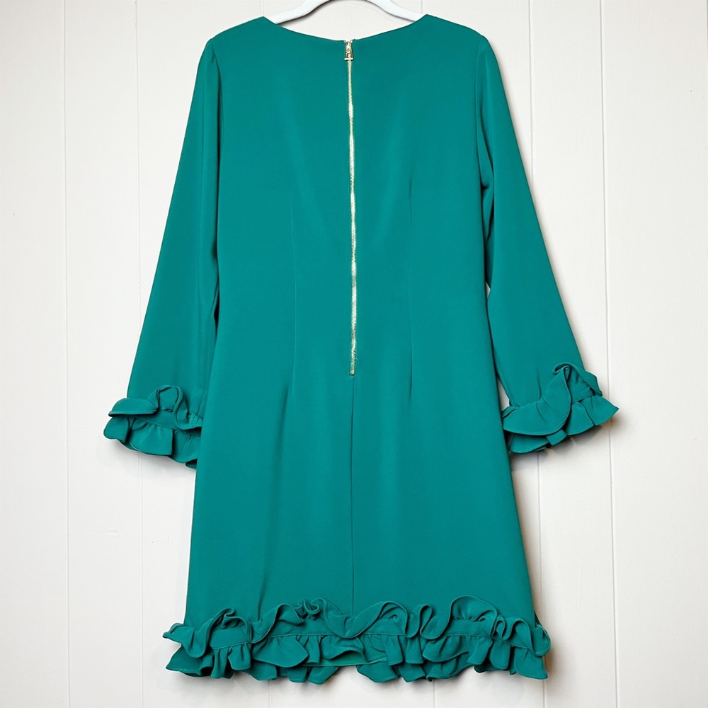 Sail to Sable Green Shift Dress 4 long sleeve mini ruffle cocktail party holiday - Picture 5 of 14